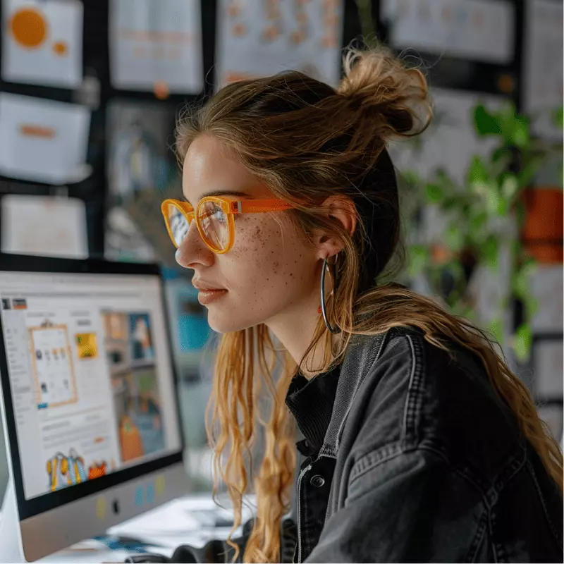 Construire la structure, la navigation et les pages du site avec Digitalchimist Image représentant une personne travaillant sur la conception d'un site web, illustrant les étapes pour structurer la navigation, créer les pages essentielles et intégrer les meilleures pratiques avec Digitalchimist.