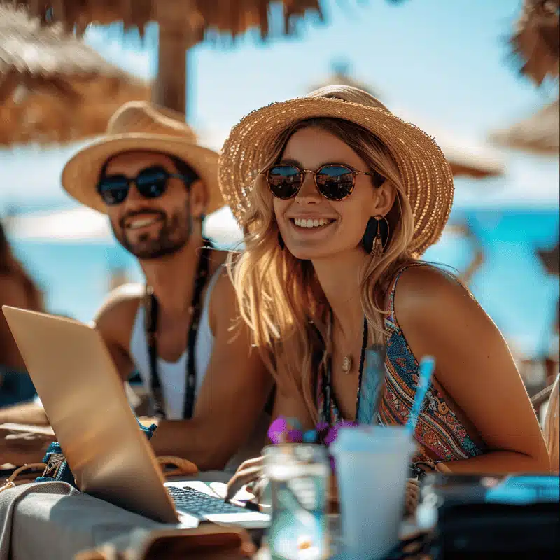 Développez votre business en ligne avec Digitalchimist Un couple dynamique travaillant avec un ordinateur portable pour développer leur business en ligne grâce aux solutions innovantes de Digitalchimist