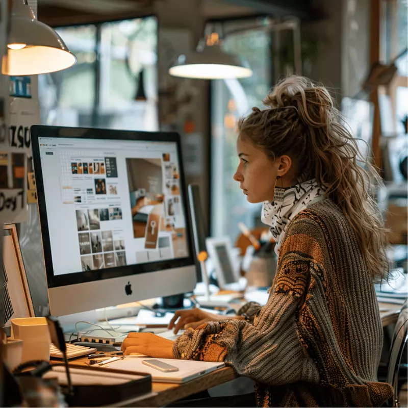 ntégrer la fonctionnalité e-commerce avec Digitalchimist Image représentant une professionnelle configurant une boutique en ligne, illustrant l'intégration des fonctionnalités e-commerce enseignées par Digitalchimist
