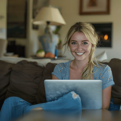 Maîtriser les Réseaux Sociaux et le Copywriting avec l'IA Deux femmes souriantes prenant un selfie, représentant la maîtrise des réseaux sociaux, de la rédaction web et du copywriting avec l’IA