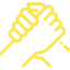 Support pédagogique et assistance technique en ligne du lundi au vendredi cône jaune illustrant deux mains serrées, symbolisant le support pédagogique et l'assistance technique en ligne offerts par Digitalchimist du lundi au vendredi.