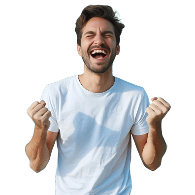 Motivation pour se lancer - Formations Marketing Digital et IA Un homme enthousiaste représentant la motivation à se lancer dans les formations en marketing digital et IA proposées par Digitalchimist